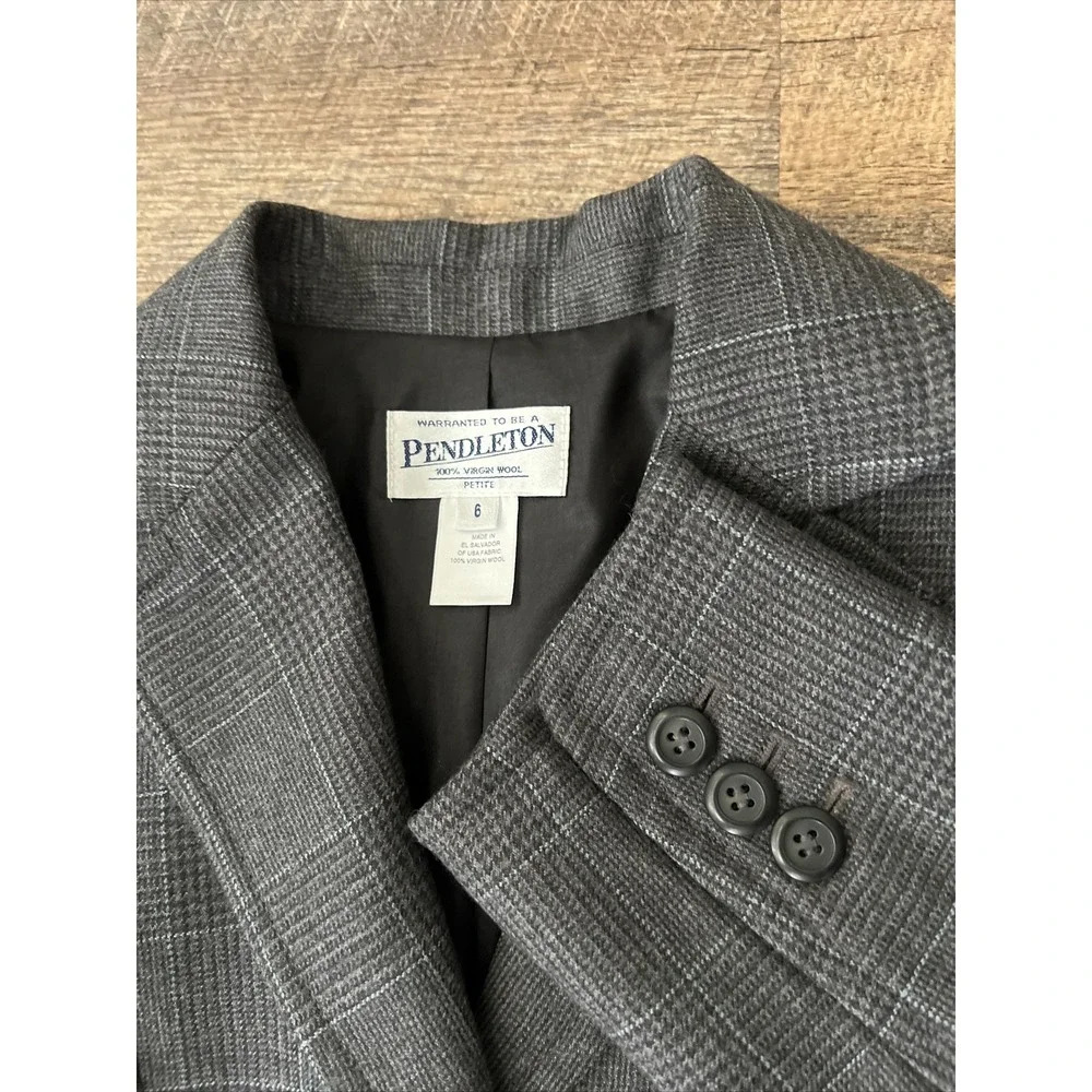Pendleton Women's Virgin‎ Wool Blazer 6P Gray Blue Glen Plaid Office Classic